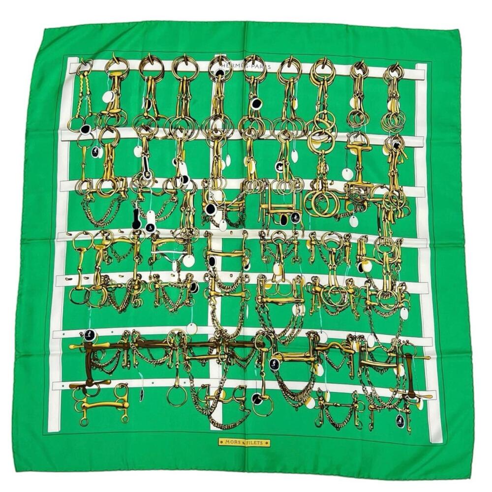 HERMES Carre 90 Scarf/Muffler, Silk, Green, Women's, Mors & Filets (Equestria...